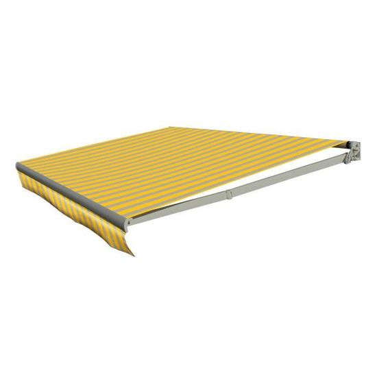 Store banne manuel 4x2.5 m sans coffre - Toile polyester rayée jaune et gris