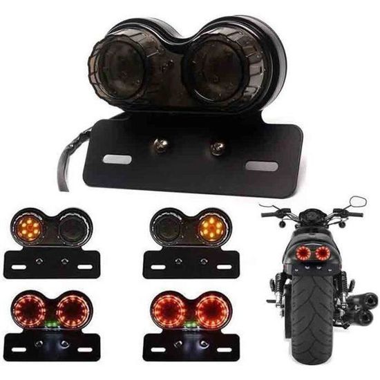 Feu Arrière LED Pour Moto 12V - Clignotant Et Feu De Frein Intégré, Support Plaque D'immatriculation - Universel, Noir/rouge, 17,2 X 24,4 Cm - 6