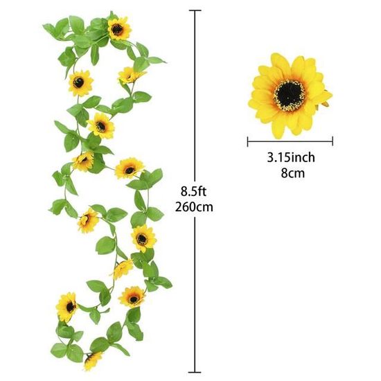 Guirlande Tournesol Artificielle - 4 Pièces De 2,5 M, 11 Fleurs Chacune - Pour Décoration Intérieur/extérieur, Mariage - 4