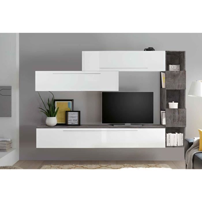 LUDOVICA 9 LAQUE BLANC ET OXYDE ENSEMBLE COMPOSITION MURALE MEUBLE TV TENDANCE
