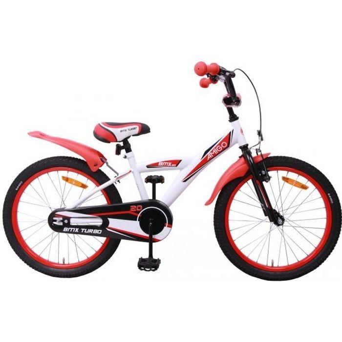 Amigo BMX Turbo - Vélo enfant 20 pouces - Pour garçons à partir de 5-9 ans - Blanc/Rouge