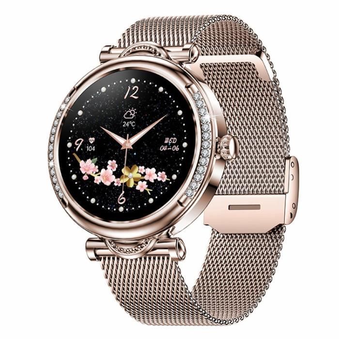 Montre Connectée Femme Sport Montre Or, Étanche Montre Tactile Bracelet Bluetooth Musique Photo Cardiofréquencemètre Sommeil Montre