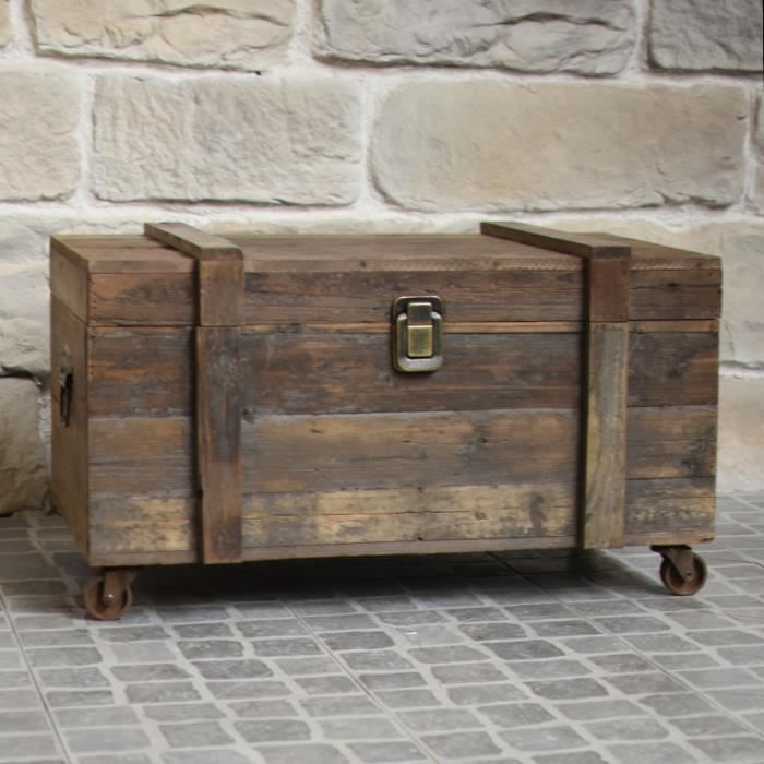 Grand Coffre Style Ancien à Roulettes Table Basse 80 cm x 49 cm x 48 cm 3000-Malle-BIS