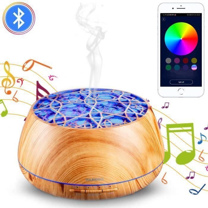 Diffuseur Huiles Essentielles Electrique 400ML, Humidificateur d'air avec APP et Haut-Parleur Bluetooth, Lumière de 30 Couleurs