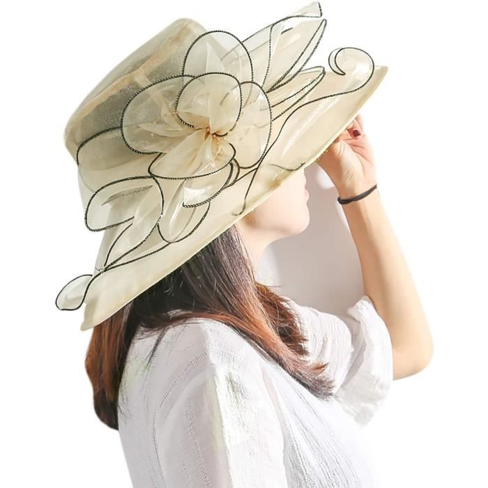 Chapeau de Mariage Femme Capeline Elégante Chapeau de Soleil Pliable Chapeau d'Egl Cérémonie Organza Casquette de Kentucky Der A625