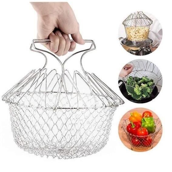Panier Métal De Cuisson Rinçage Vapeur Pâtes Frites Légumes Salade Filet Passoire Pliable Cuisine Chef