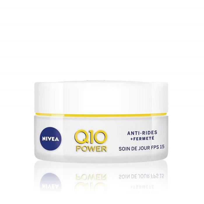 NIVEA Q10 Power Soin de Jour Anti-Rides +Fermeté FPS15 (1x50ml), crème anti-âge enrichie en Q10 & avec 10X plus de créatine, crèm