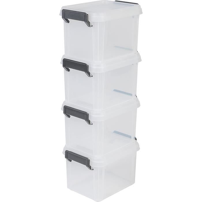 Iris Ohyama, Lot de 4 Boîtes de Rangement Empilables avec Couvercle - Multi Box - MBX-2, Plastique, Transparent, 2 L, 22,4 x 17 x 14