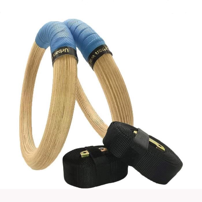 Anneaux Gymnastique en Bois Réglable Anneaux Gym Fitnesss Pour Crosstraining Musculation Traction Sport Homme Femme