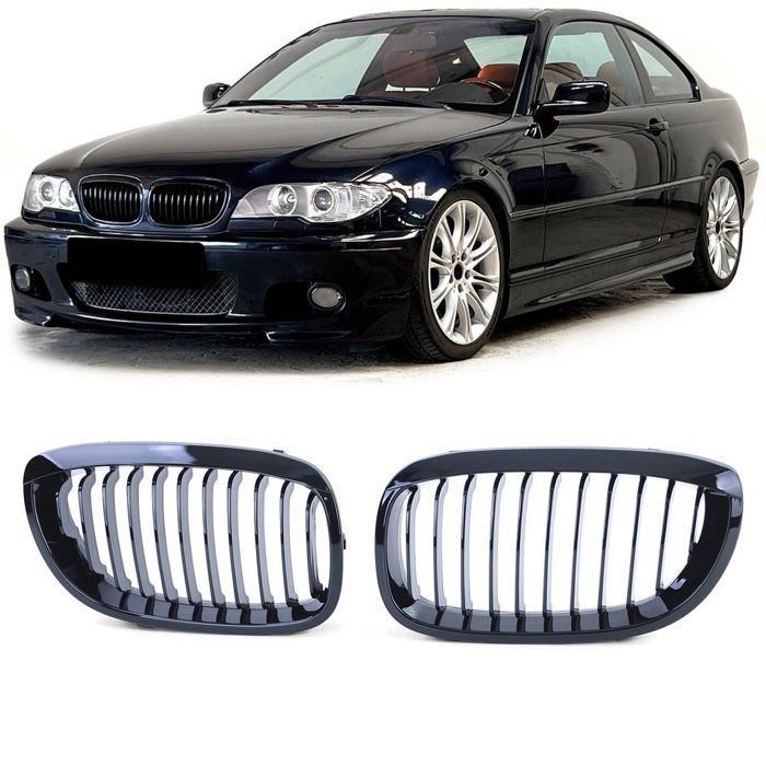2 CALANDRE M PERFORMANCE NOIR BRILLANT BMW E46 SERIE 3 COUPE FACELIFT DE 04/03 A 2006