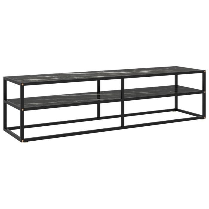 Meuble TV noir avec verre marbre noir 160x40x40 cm ABI04