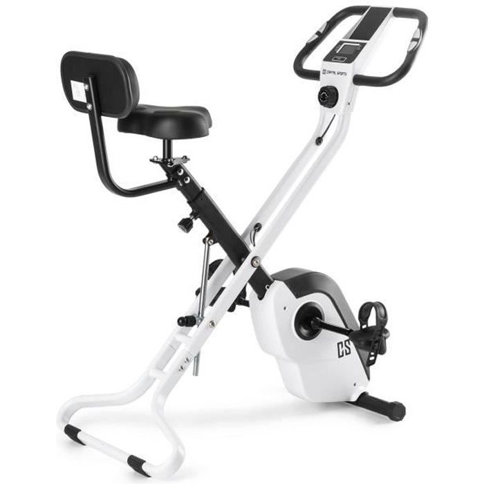 CAPITAL SPORTS Azura X2 - Vélo d'appartement sport pliable cardio et fitness (8 niveaux, ordinateur, supporte jusqu'à 120kg) - blanc