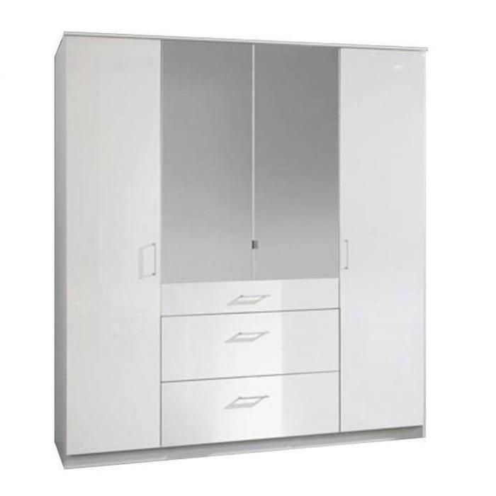 Armoire COOPER portes battantes, miroir et 3 tiroirs largeur 179 coloris laqué blanc / blanc blanc MDF Inside75