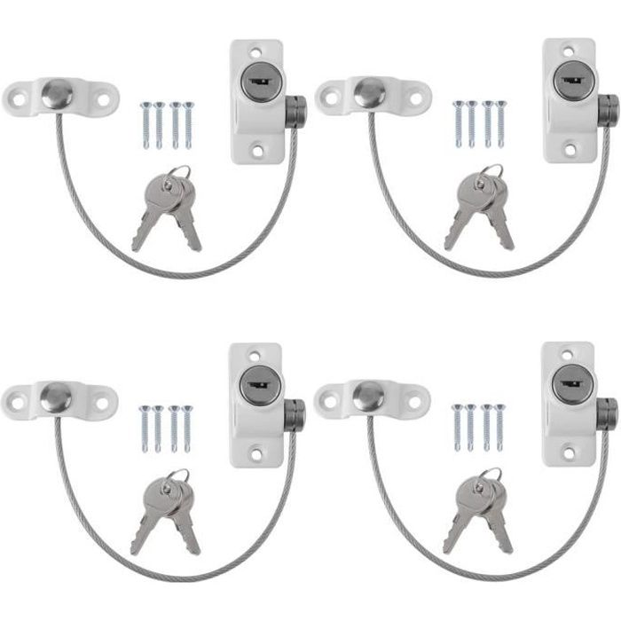 4PCS Sécurité Entrebâilleur Fenêtre Porte Verrouillage de Sécurité Câble Résistant et Verrouillage à Clé pour Bébé Enfant