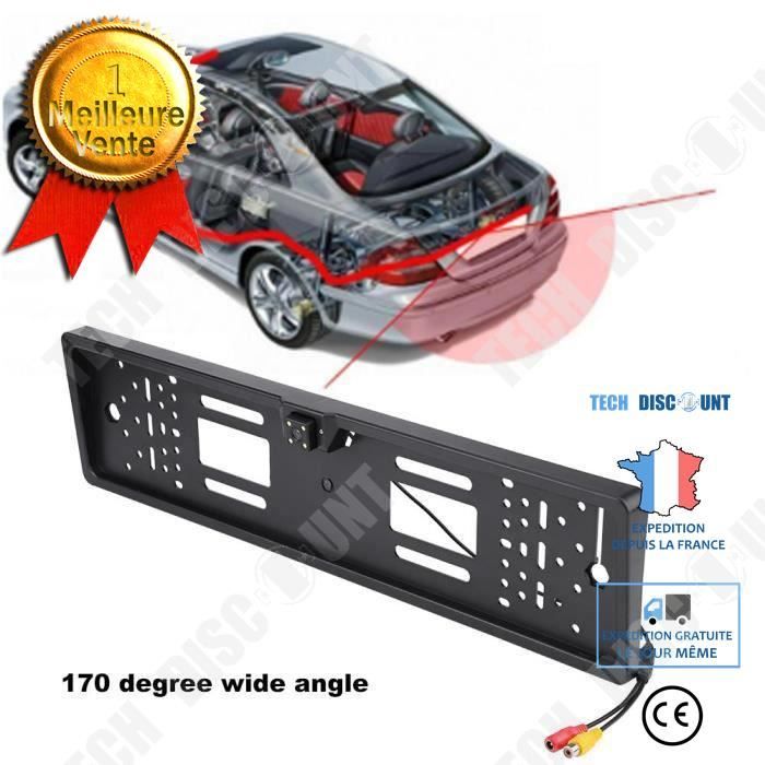 TD® Caméra de Recul filaire 170° Support plaque immatriculation Étanche/Caméra stationnement IR avec cadre de plaque d'immatriculati