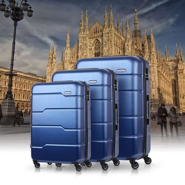 TOMSHOO 3Pcs Set Bagages professionnels Casque dur 20 -- 24- - 28 - Bleu Pour Mixes Carry-on Suitcase PC + ABS Trolley W -