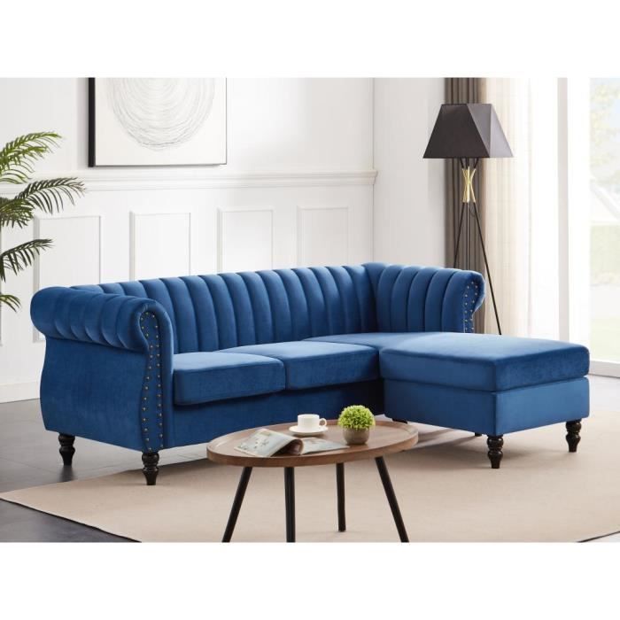 Canapé d'angle Bleu Velours Vintage