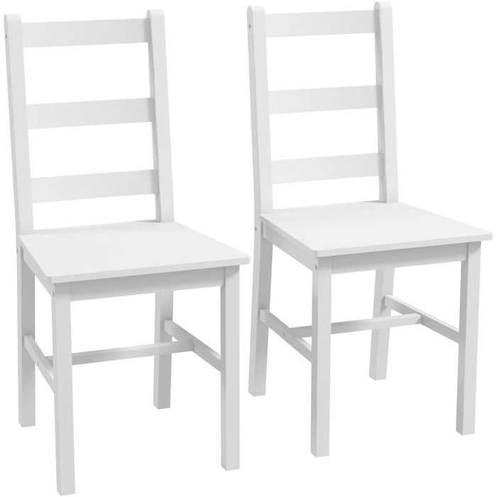 lot de 2 chaises de salle à manger homcom en bois massif de pin chaise de cuisine dossier lattes esprit campagne blanc