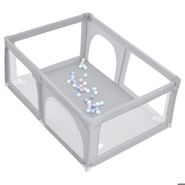 Barrière Bébé 66cm Parc Bébé 180x120cm - Barrière Enfant Pliable - Tissu Oxford - Base Antidérapante - Gris Clair Parc Bébé Pliable 180x120cm Oxford