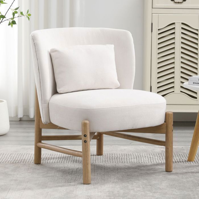 Wahson Fauteuil de Salon Moderne Fauteuil Salon en Chenille Fauteuil Chambre avec Pied Bois et Assise Épais pour Salon Blanc