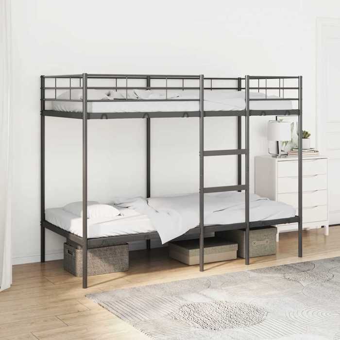 VidaXL Lit superposé sans matelas noir 90x190 cm acier cadre de lit sommier meuble de chambre lit mezzanine cadre de 42000321