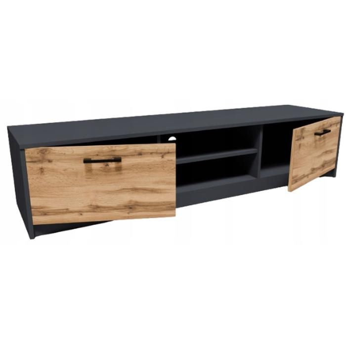 Meuble TV Graphite - Banc TV Table TV avec 2 portes et 2 étagères - 160 x 41 x 36 cm