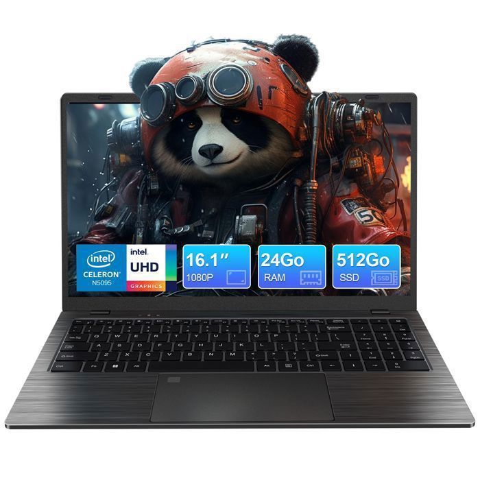 VANWIN PC Portable 16.1 pouces Intel Celeron N5095 24Go RAM 512Go SSD Touch ID Windows 11 Pro-Ordinateur Portable