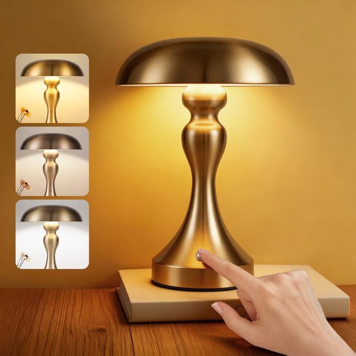 Homefire Lampe de chevet sans fil à LED rechargeable par USB style rétro vintage couleur bronze doré intensité variable tactile