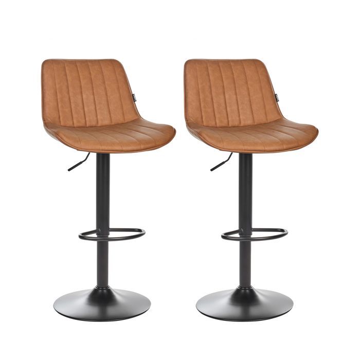 Lot de 2 chaises de bar DUBROVNIK Cuir PU Marron doré Lot de 2 chaises de bar DUBROVNIK Cuir PU Marron doré