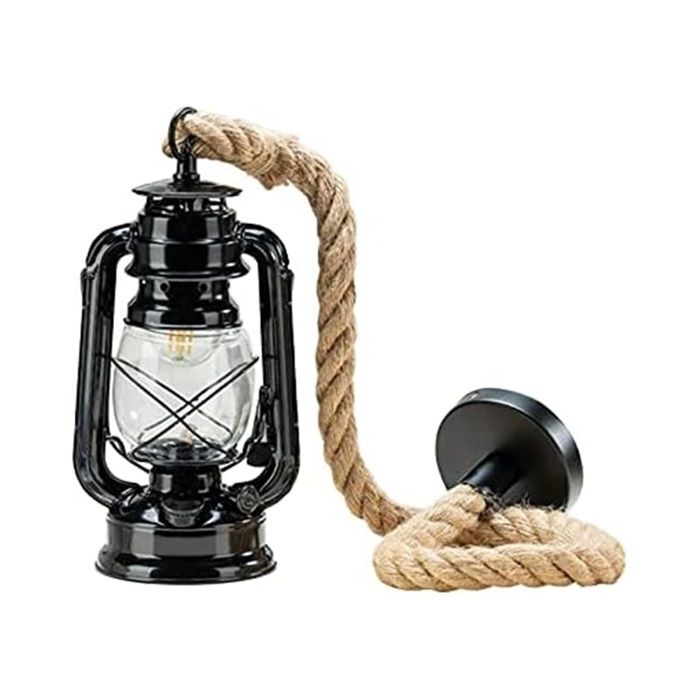 Éclairage suspendu LED lampe suspendue au kérosène nautique vintage avec abat-jour en verre corde naturelle à 1 tête Noir