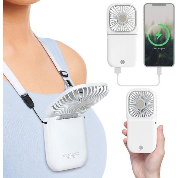 Mini ventilateur portable - AUCUNEARY - Rechargeable - 3 vitesses - Pliable - Mains libres