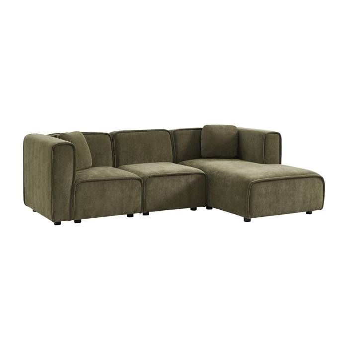 Canapé dangle droite 3 places tissu kaki 2 coussins carrés L 230 x P 145 x H 70 cm - Lester