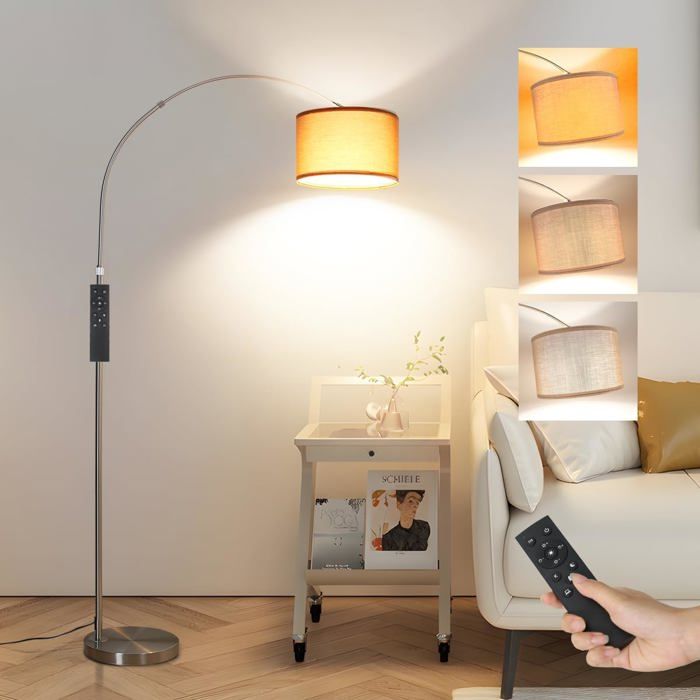 ANTENLICHT Lampadaire Arc Argent-Marron Télécommande + Interrupteur Pied LED E27 Inclus Vintage Pour Chambre & Hôtel