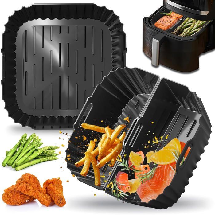 3 Pièces Moule Silicone Réutilisable Pour Air Fryer - Plat Anti-Adhésif 19,5x5cm Compatible Ninja Cosori