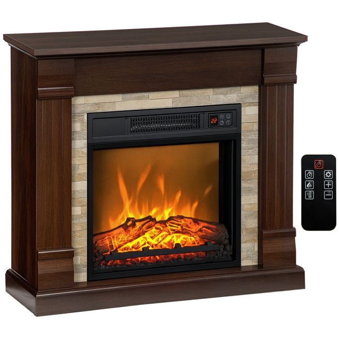 Cheminée électrique - HOMCOM - 1800W - effet flamme luminosité et température réglables - métal - 80x21 6x67 8cm - marron Cheminée électrique - HOMCOM - 1800W - effet flamme luminosité et température réglables - métal - 80x21 6x67 8cm - marron