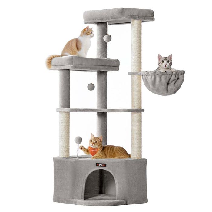Comparer les prix de Arbre à chat - HELLOSHOP26 - 485 x 485 x 1407 cm - Gris - Niche et hamac inclus - Anti-basculement