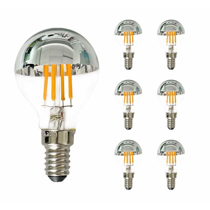 6pcs Ampoule LED E14 Dimmable Edison 4W équivalent 40 Watts G45 Miroir Ampoules à Filament LED à Pointe Argentée Blanc Chaud