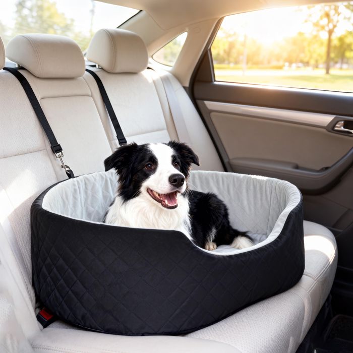 Meilleurs prix pour Siège auto pour chien avec ceinture de sécurité et fixation siège de voiture pour chien rembourré 77 x 43 x 28 cm noir