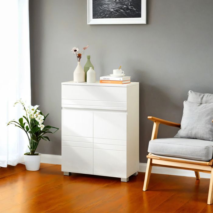 Armoire de salle de bain - Blanc - 60x30x80 cm - Étagère réglable - 2 portes - Tiroir