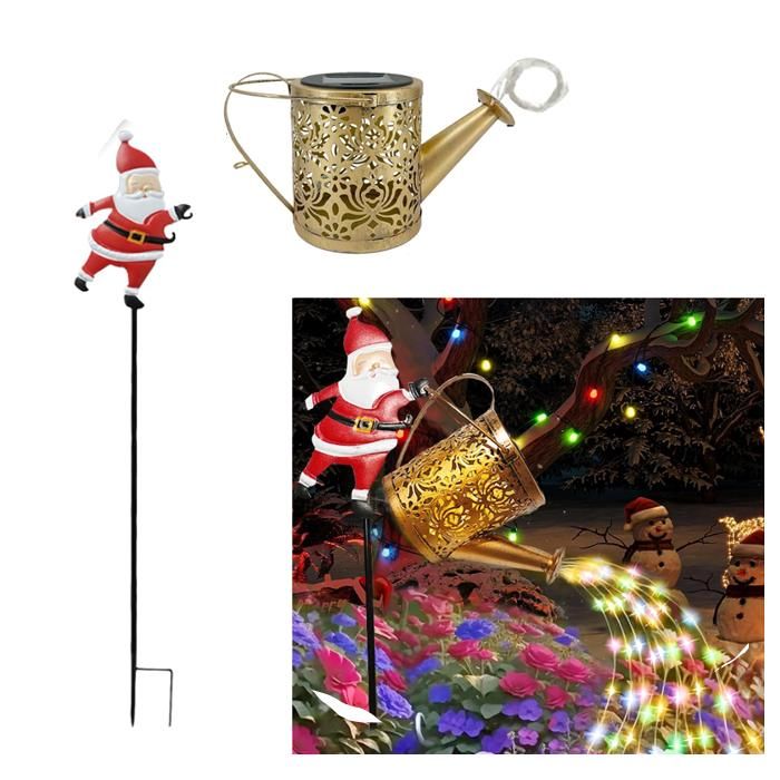Décoration De Noël Solaire Extérieure - Arrosoir Lumineux Avec Père Noël Et Effet Cascade De Lumières LED - 9