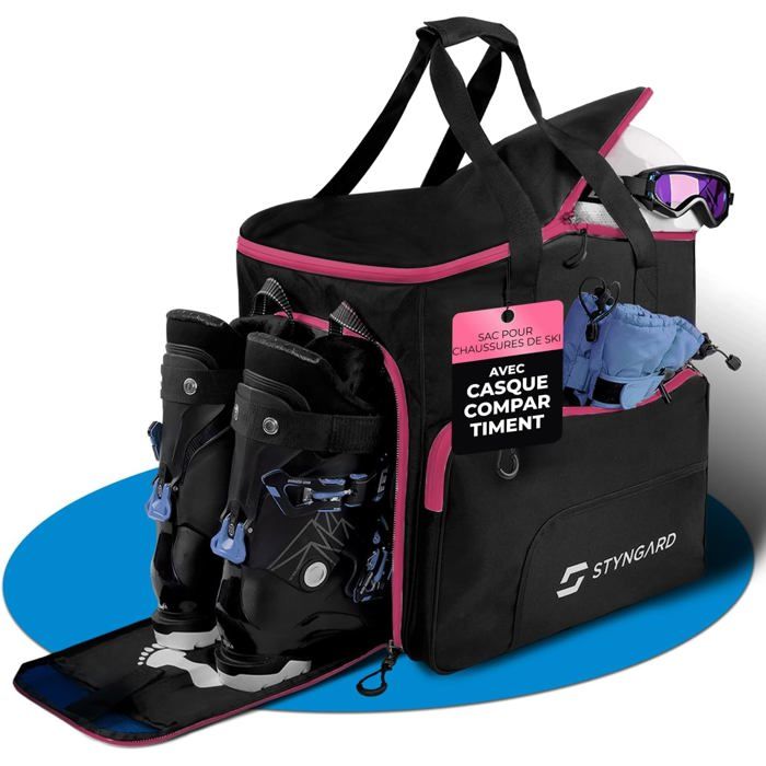 Sac à Chaussures De Ski STYNGARD 54L - Avec Compartiment Casque Et Bottes, Transformable En Sac à Dos (Noir-Rose)