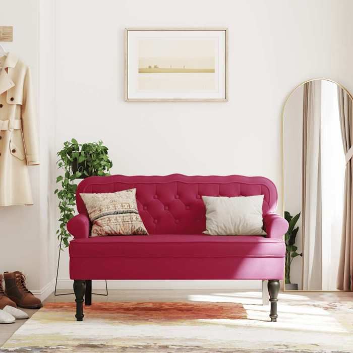 Banquette avec dossier en velours - VIDAXL - 1195x645x75 cm - Rouge bordeaux - Velours doux - Rembourrage épais