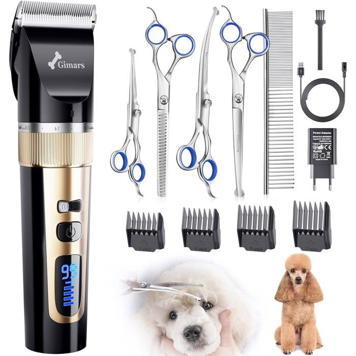 Meilleurs prix pour Tondeuse pour chien - GIMARS - 6 en 1 - Sans fil - Silencieuse 55 dB - Lames céramique & titane