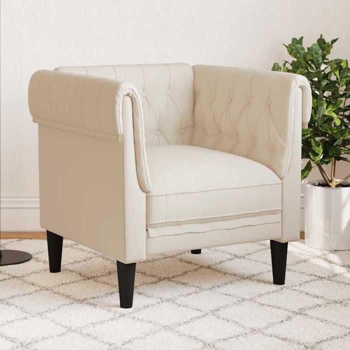Fauteuil Chesterfield en lin - vidaXL - Crème - 78.5x74.5x74.5 cm - Style Chesterfield - Respirant - Assise rembourrée