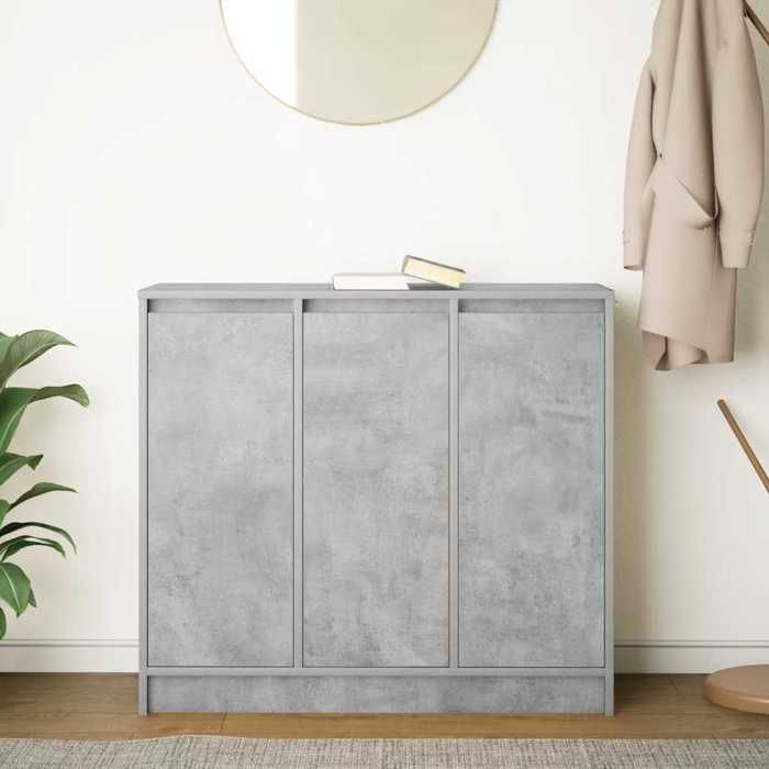 Buffet en bois dingénierie - vidaXL - Gris béton - 85x34x76 cm - 3 portes - 3 étagères - Capacité totale 60 kg