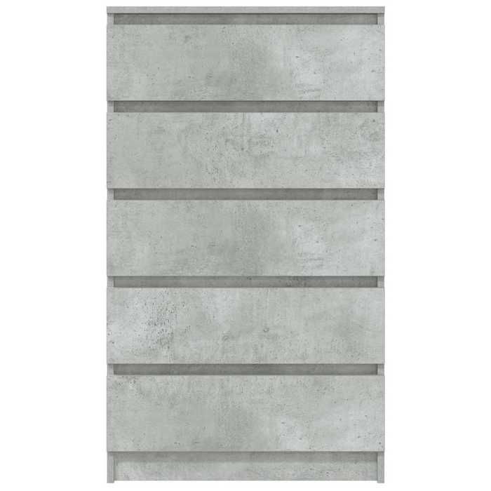 Commode Gris béton - WIENS - 60x36x103 cm - Bois dingénierie - 5 tiroirs - Facile à nettoyer - Résistant à lhumidité