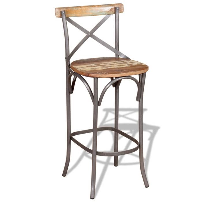 Tabouret de bar en bois de récupération - XWO - Multicolore - 45x45x110 cm - Hauteur du siège 76 cm - Fabriqué à la main