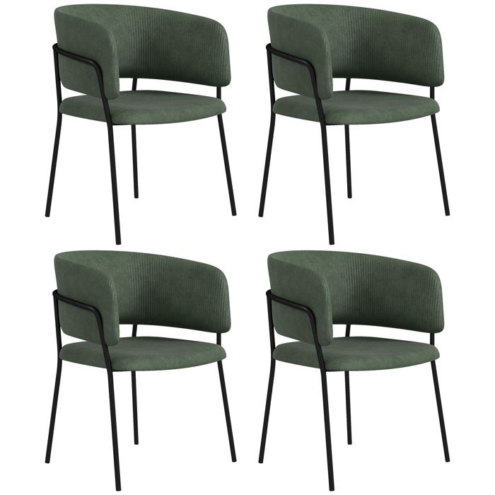 Chaises de salle à manger - HOMCOM - pieds en acier assise rembourrée en tissu aspect velours - 57 x 53 x 73 cm - vert