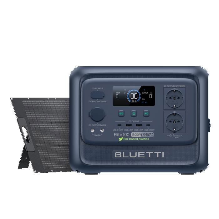 BLUETTI Elite 100 V2 1800W 1024Wh Générateur Solaire Bio-Based avec 100W Panneau Solaire PV100 pour Voyage Domestique Camping-Car