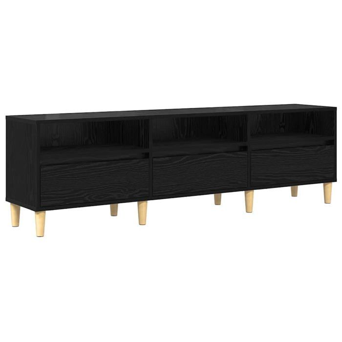 Meuble TV rustique - vidaXL - Chêne Noir - 150x30x45 cm - Bois dingénierie - Tiroir - Étagère - Pieds effilés